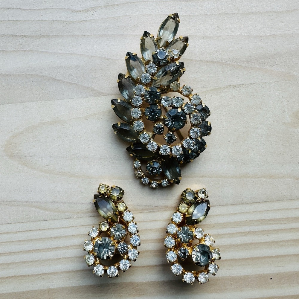 VTG Statement Brooch Earrings Match Set Navette Spiral‎ Juliana Weiss MCM Gold